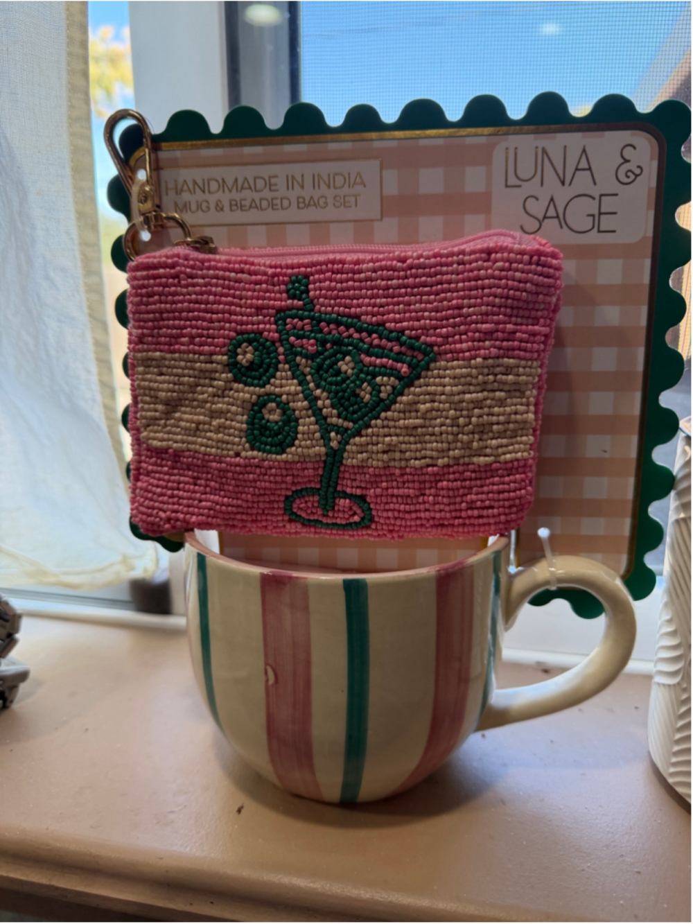 Luna & Sage Women's Beaded Martini Clutch Wristlet One Size Pink Beige